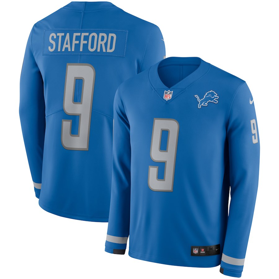 Men Detroit Lions #9 Stafford blue Limited NFL Nike Therma Long Sleeve Jersey->women nfl jersey->Women Jersey